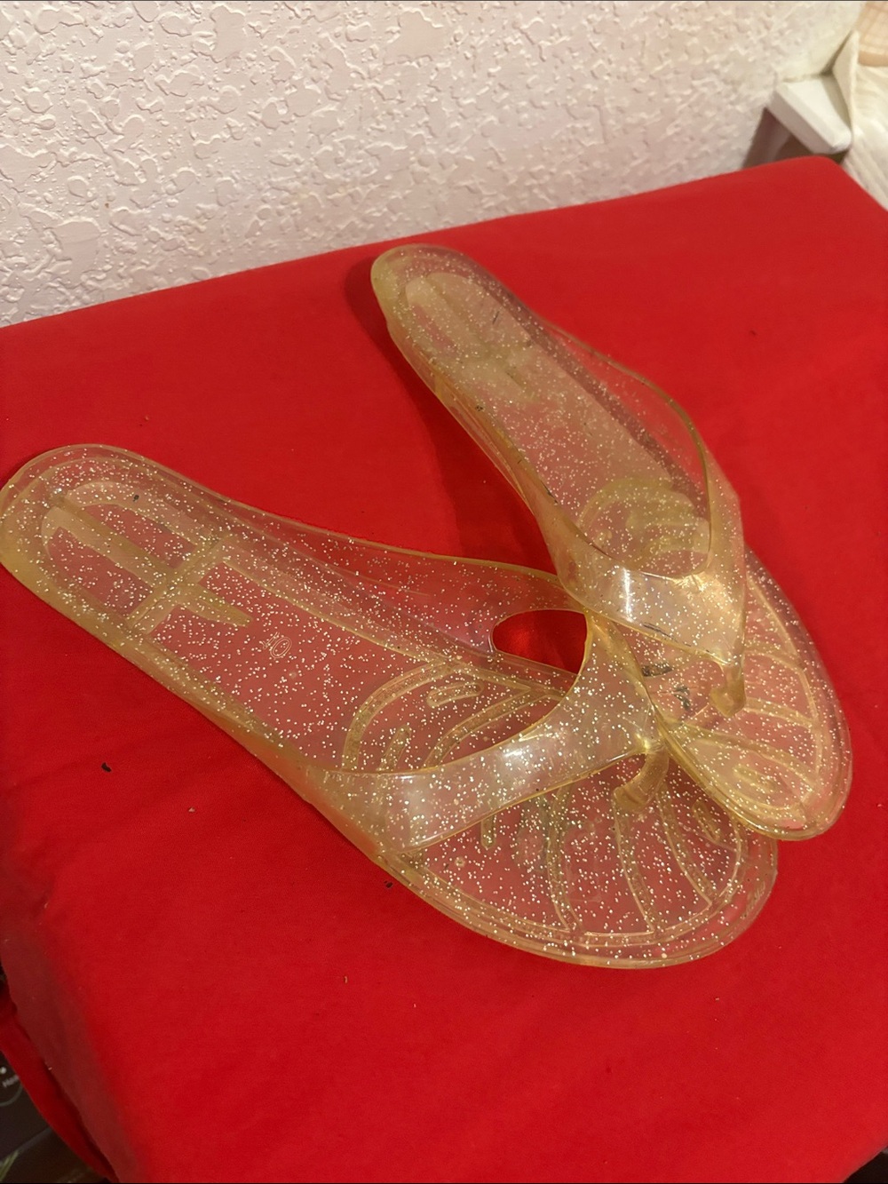 Clear Glitter Jelly Flip-Flops for Women - Yellow
